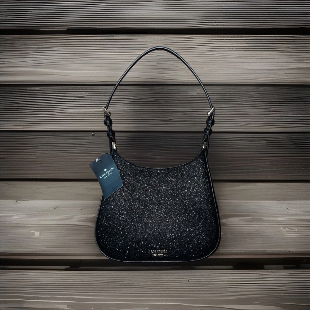 A-12 KATE SPADE GLIMMER GLITTER PETITE SHOULDER BAG PURSE BLACK- Brand New